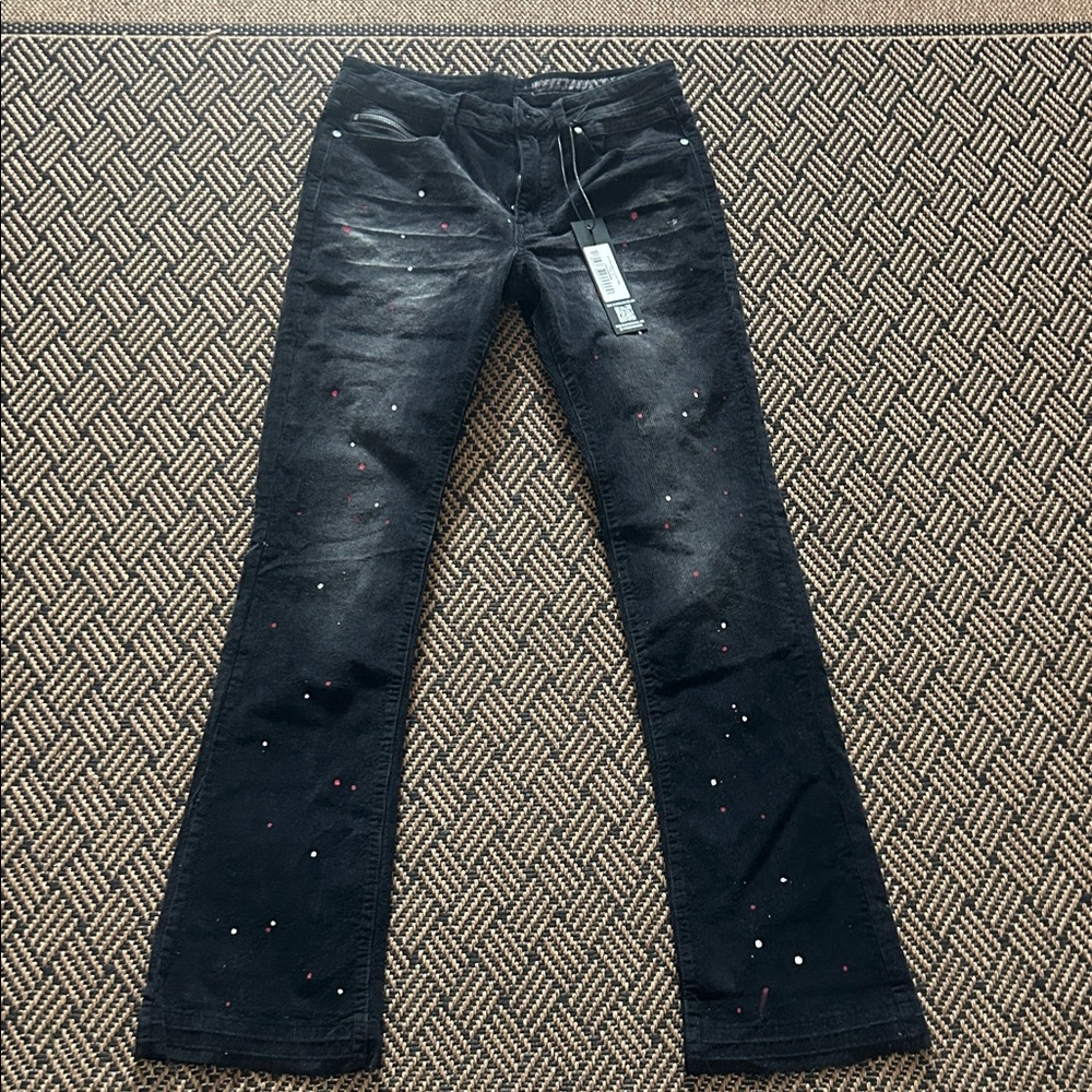 Men's Black Bootcut Jeans with Paint Splatter